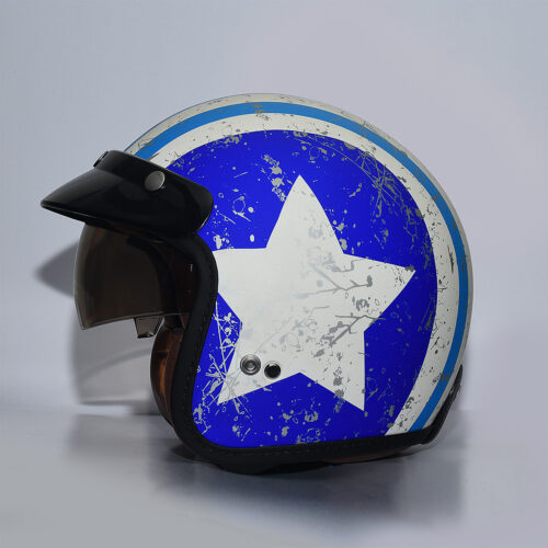 کلاه کاسکت اسکوتری نقاب دار آبی ستاره دار